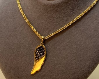 14k solid gold angel wing pendant  with 18k foxtail necklace 19.5 inches,2mm