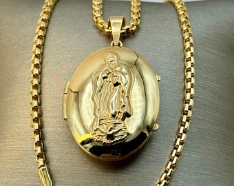 14k Solid Gold Virgin Mary Locket Necklace, Miraculous Necklace ,Virgin Mary, Christian Gift ,Catholic Religious Jewelry, Birthday Gift .