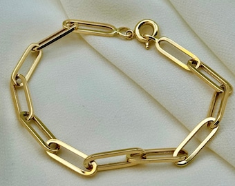 18k Gold PaperClip Bracelet, Medium Link, pure 18k Gold , For Her, For Girlfriend, For Mom, Gift, Stacking Bracelet, oval link bracelet.