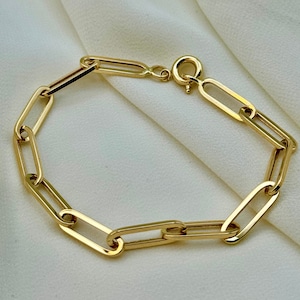 18k Gold PaperClip Bracelet, Medium Link, pure 18k Gold, For Her, For Girlfriend, For Mom, Gift, Stacking Bracelet, oval link bracelet.