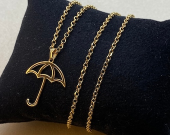 18k gold umbrella necklace , umbrella charm , umbrella 18k pendant, umbrella gift, with rolo chain , 19.5",1.5mm
