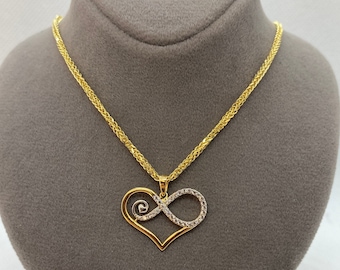 18k solid gold Infinity and heart Necklace 19.5 inches