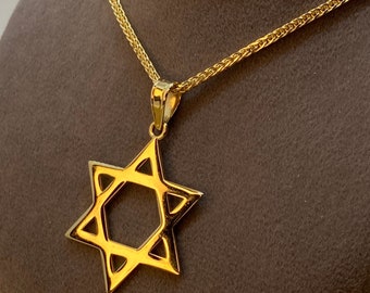 14k solid Gold Magen David with foxtail  chain 1.5mm , 23.5" ,  jewish jewelry , Hanukkah Gift