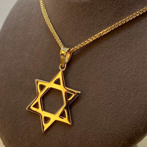 14k massief goud Magen David met vossestaartketting 1,5 mm, 23,5", Joodse sieraden, Chanoeka Cadeau