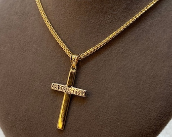 14k Gold Cross Necklace  So Shiny and Durable, 21.5 inches,1.5mm ,14k real Gold Cross Pendant ,for him , for her, Diamond cut Cross