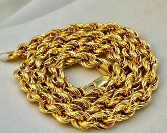 14k Real Gold Rope Chain, 8mm, 22", 14k Gold Chunky Rope chain, Gold rope Necklace, 14k rope chain, 14k  Thick Rope chain, For Him ,For Dad.
