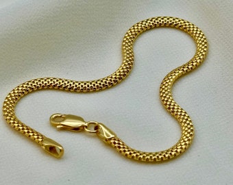 18K Gold Mesh Bracele,18K Real Gold Bismark Bracelet, Elegant Mesh Bracelet For Women, Birthday Gift , Best Summer Jewelry, For Her.