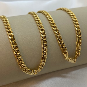 14k Solid GOLD Curb Chain Necklace, Cuban curb Link Chain Necklace 19.5&quot;, 4.2MM, Gold chain for Men, Ladies Gold Chain, Christmas gift.