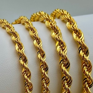 18K Gold Rope Chain, 5MM, 4MM, Diamond cut Necklace, Thick Rope Chain, Real Gold Chain, Gold Rope Necklace, Gold Twisted Chain For Gift .