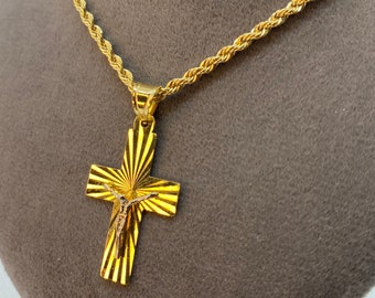 18k Gold cross necklace 19.5 inches, 2mm, Diamond cu, for her, for him, Gift .