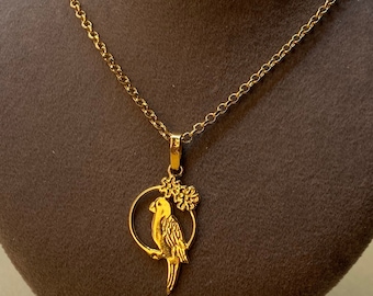 18k Gold Parrot Charm Necklace , 18k Real Gold ,18k solid Gold bird necklace , bird lovers ,gift necklace
