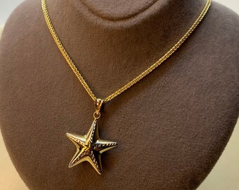 14k gold starfish Diamond cut Necklace 19.5 inches ,1.5 mm , Starfish pendant , Gift for her