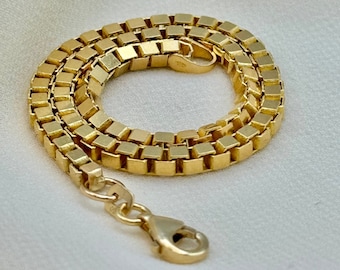 18k Solid Gold box Bracelet link , 2mm , 2.7 mm  ,8” , box Bracelet , For Him ,Birthday Gift ,anniversary Gift, Christmas gift, For Her .