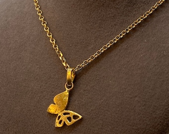 18k solid Gold Butterfly Necklace - Solid Gold Diamond cut Butterfly Necklace - Birthday Gift - Gift For Her - Anniversary Gift.