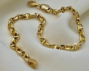 18k Gold ANCHOR CHAIN Bracelet, Anchor,4mm ,Mariner Gold Chain, Mariner chain , Real Gold ,For Her ,For Him ,Birthday Gift ,Christmas Gift.