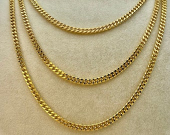 14k GOLD Curb Chain Necklace , Miami Cuban Link Chain Necklace 20",22",24" ,4MM ,Real Gold Man Gold Chain, Ladies Gold Chain, 14k Gold Chain