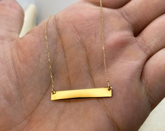 14K Solid Gold Bar Necklace, Gift, Gold Necklace, Custom Bar Necklace, Personalized Bar Necklace