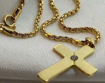 18k Solid Gold Cross Necklace ,2mm , box chain ,different length available, For Him, For Her ,Anniversary Gift ,Birthday Gift, Gold Cross .