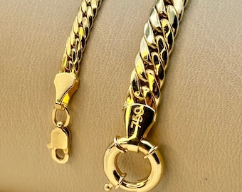18k GOLD Curb Chain, Cuban Choker Chain Necklace 18",16", 6.4MM, 4MM, Real Gold, Real  Gold Chain, 18k Gold Chain, Gift, anniversary Gift.