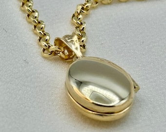 14k Gold Locket Necklace oval shape ,22", Gift ,  Gold locket pendant ,birthday gift ,For Her ,Memorial Necklace , Birthday Gift .