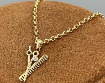14k Solid Gold Scissor Necklace: Hairstylist Gift, 18k Chain