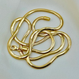 18K, 14k Solid Gold Herringbone Snake Chain Necklace / 18K Real gold Shiny  / 16&quot;, 19.5&quot; Lengths/Solid Gold Chain Necklace for Her.