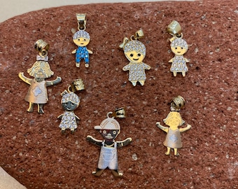 14k solid Gold boy and girl pendants