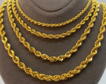 14K Solid Gold Rope Chain Diamond cut Necklace, 21.5" - 26" , 2mm - 4.5mm Thick Gold Chain, Real Gold Chain, Gold Rope Necklace, rope chain