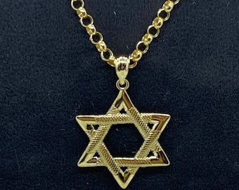 14k solid Yellow Gold Magen David with Rolo chain 22 inches ,2.5 mm