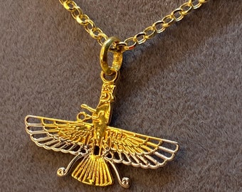 18k Gold Farvahar Necklace,  Angle Necklace, symbol of ahura mazda, made in Turkey