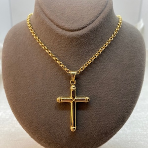 14k Gold Cross Necklace with Rolo chain So Shiny and Durable, 20 inches,2.5mm ,14k real Gold Cross Pendant ,for him , for her