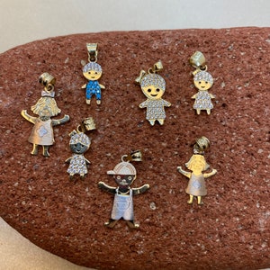 14k solid Gold boy and girl pendants