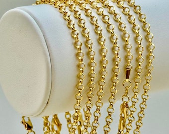 18k Real Gold Rolo Bracelet, 3mm, 7.5", 18k Gold rolo Necklace, For Her, For Him, Birthday Gift, Anniversary Gift, Christmas Gift.