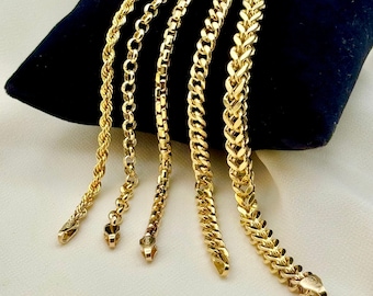 14k Real Gold Rolo Bracelet, 14k Gold box Bracelet, 14k Rope Bracelet ,14k Franco Bracelet ,14k Curb Bracelet , For Her ,For Him, For Gift .