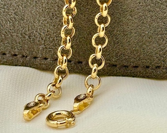18K Real Gold Rolo Chain Bracelet - High Polished 18K Yellow Rolo Bracelet for Her - Pure 18k Gold- Birthday Gift!,  Valentine's Day gifts .
