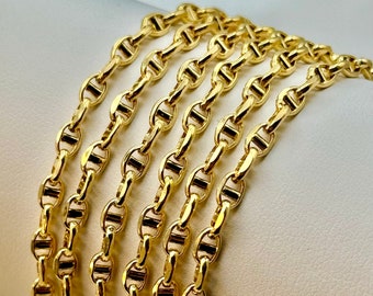 18k Real Gold ANCHOR CHAIN Necklace, 4mm, 3.20 mm, Mariner Gold Chain, Mariner chain, For Her, For Him, Birthday Gift.