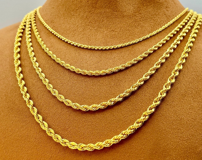 Featured listing image: 14K Solid Gold Rope Chain Diamond cut Necklace, 2.5mm - 4.5mm Thick Gold Chain, Real Gold Chain, Gold Rope Necklace, rope chain.