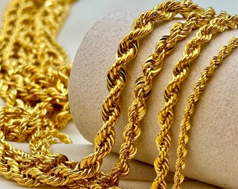 14K Solid Gold Rope Chain Diamond Cut Necklace, 24",22",20" -Gold Rope  Chain, Gold Chain, Gold Rope Necklace, rope chain, For Her, For Him