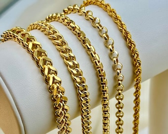 14k Real Gold Rolo Bracelet, 14k Gold box Bracelet, 14k Rope Bracelet, 14k Franco Bracelet, 14k Curb Bracelet, For Her, For Him, Gift .
