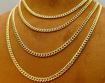 18k GOLD Curb Chain Necklace, 4MM, Real Gold curb Chain, Gold Curb Chain, For Him, For Her, Birthday Gift, For mum, For Dad, For Boyfriend .