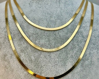 18k Solid Gold Herringbone Necklace, Bracelet, Snake Chain Necklace, Herringbone Chain, Flat Snake Chain Choker, herringbone necklace.