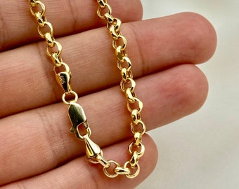 14K Real Gold Rolo Bracelet, 5mm, 7.5", Anklet - High Polished 14K Yellow Rolo Bracelet for Her - Pure 14k Gold Rolo Anklet - Birthday Gift!