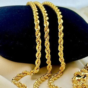 14Kゴールド ダイヤモンドカット ロープチェーンネックレス - 厚さ4.5mm