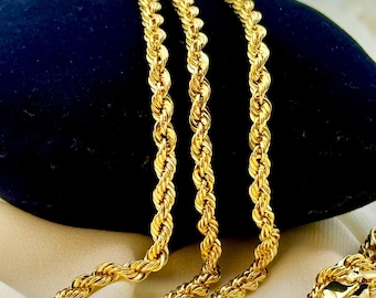 14K Yellow Gold Rope Chain Diamond cut Necklace, 24", 4mm, Thick Gold Chain, Real Gold Chain, Gold Rope Necklace, rope chain, For Gift.