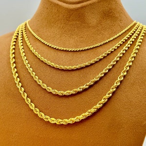 14K Solid Gold Rope Chain Diamond cut Necklace, 2.5mm - 4.5mm Thick Gold Chain, Real Gold Chain, Gold Rope Necklace, rope chain.