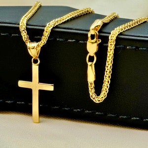 18k Gold Cross Necklace with Franco chain Diamond Cut So Shiny, 18&quot;, 22&quot;, 24&quot;, 2mm, Gift for Him, Gift for Her, Birthday Gift.