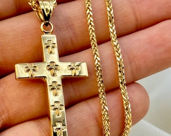 18k Gold Cross Necklace with Franco Chain - 22"/24"