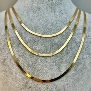 18k Solid Gold Herringbone Necklace, Bracelet, Snake Chain Necklace, Herringbone Chain, Flat Snake Chain Choker, herringbone necklace.
