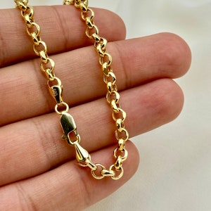 14K Real Gold Rolo Bracelet, 5mm, 7.5&quot;, Anklet - High Polished 14K Yellow Rolo Bracelet for Her - Pure 14k Gold Rolo Anklet - Birthday Gift!