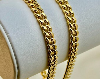 14K Solid Gold Curb Bracelet, 5MM Cuban Link Chain